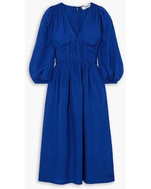 Sea Fabiola Ruched Silk-habotai Midi Dress - Blue