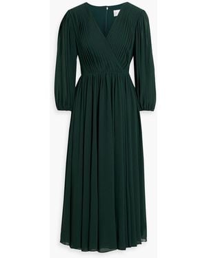 Mikael Aghal Pintucked Cutout Chiffon Midi Dress - Green