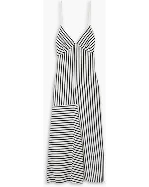 Tibi Midikleid aus gestreiftem seiden-crêpe - Weiß