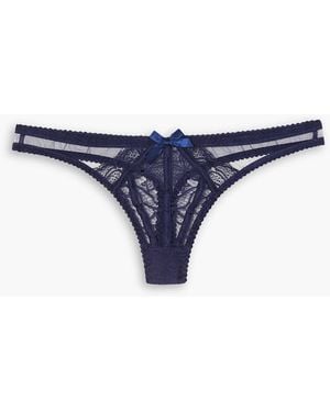 Agent Provocateur Rozlyn Lace-paneled Satin-trimmed Tulle Thong - Blue