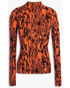 Acne Studios Printed Ribbed-knit Turtleneck Top - Orange