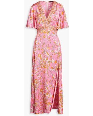 Maje Floral-print Satin Maxi Dress - Pink