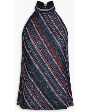 Missoni Embellished Striped Crochet-Knit Top - Blue