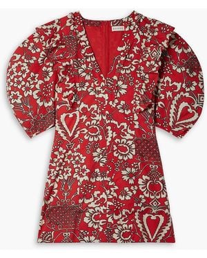 RHODE Millie minikleid aus baumwollpopeline mit blumenprint und rüschen - Rot
