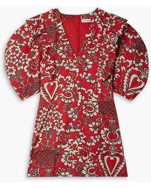 RHODE Millie minikleid aus baumwollpopeline mit blumenprint und rüschen - Rot