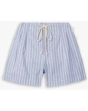 Maria McManus Pleated Striped Organic Cotton Shorts - Blue