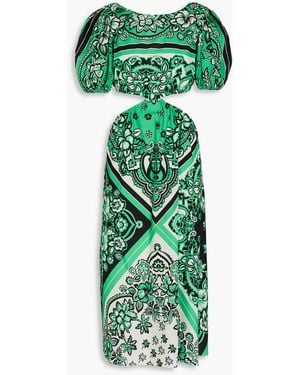 RED Valentino Cutout Printed Cotton-poplin Midi Dress - Green