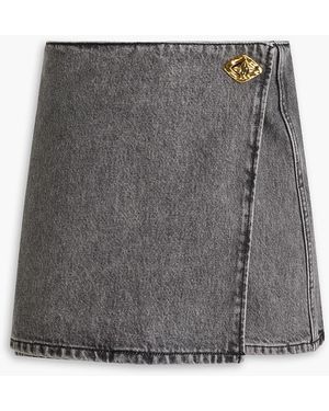Ganni Faded Denim Mini Wrap Skirt - Grey