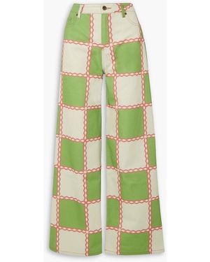 Ahluwalia Jade Checked High-rise Wide-leg Jeans - Green
