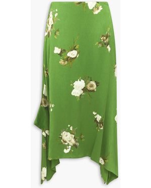 Erdem Draped Floral-print Crepon Midi Skirt - Green