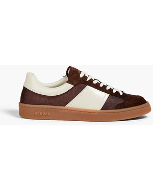Sandro Two-tone Mesh, Leather And Suede Trainers - Brown