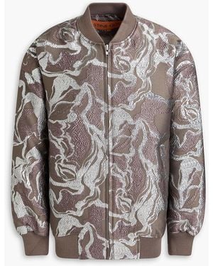 Stine Goya Oversized Metallic Brocade Bomber Jacket - Gray