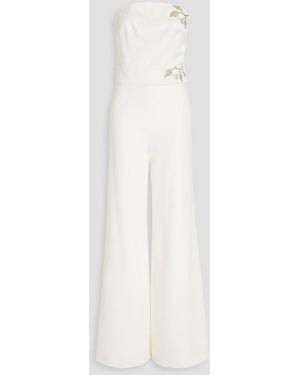 Safiyaa Sarisha Bead-embellished Satin And Crepe Wide-leg Jumpsuit - White