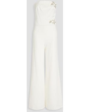 Safiyaa Sarisha Bead-embellished Satin And Crepe Wide-leg Jumpsuit - White