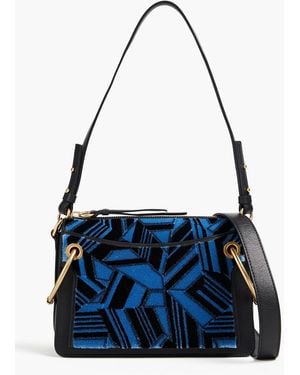 Chloé Roy Flocked Leather Shoulder Bag - Blue