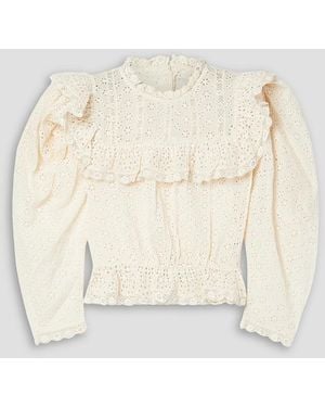 Doen Floryn Lace-trimmed Ruffled Broderie Anglaise Cotton Top - Natural