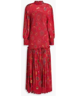 FARM Rio Gathered Printed Crepe De Chine Maxi Dress