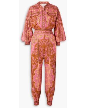 Zimmermann Raie Floral-print Linen Jumpsuit - Orange