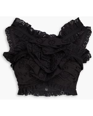Carolina Herrera Cropped Ruffled Broderie Anglaise Cotton Top - Black