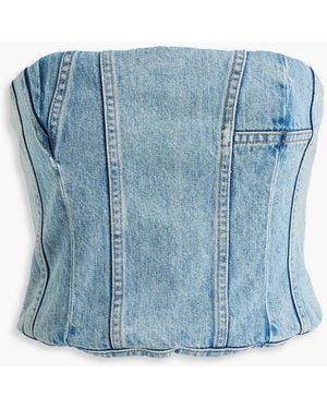 Amiri Cropped Strapless Faded Denim Bustier Top - Blue