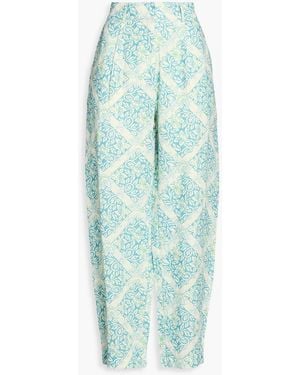 HANNAH Nevelson Floral0print Linen Wide-leg Pants - Blue