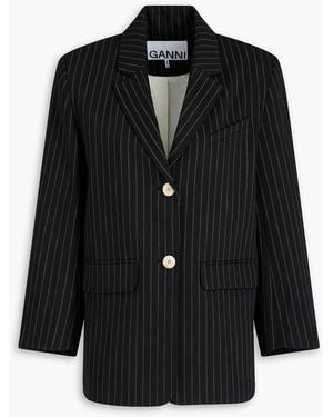 Ganni Pinstriped Twill Blazer - Black