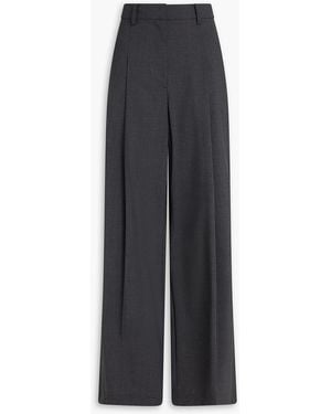 Theory Wool-Blend Crepe Wide-Leg Trousers - Grey