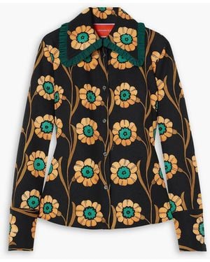 La DoubleJ La Comasca Floral-Print Ruffle-Trimmed Crepe Shirt - Green