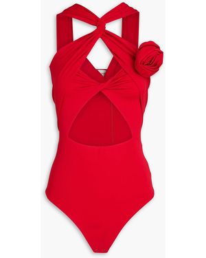 Magda Butrym Cutout Floral-Appliquéd Jersey Bodysuit - Red