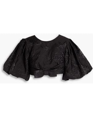 Rasario Cropped Bow-embellished Metallic Cloqué Top - Black