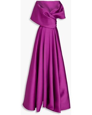 Rhea Costa Wrap-effect Draped Satin-twill Gown - Purple
