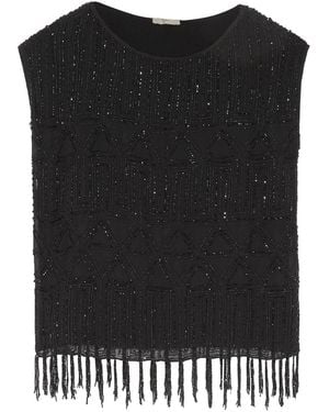 Joie Celcile Bead-Embellished Fringe Georgette Tank - Black