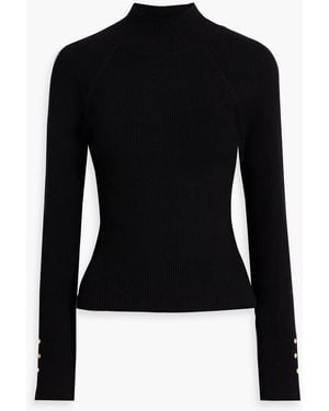 10 Crosby Derek Lam Button-embellished Ribbed-knit Turtleneck Jumper - Black