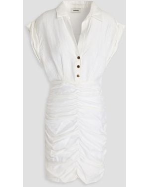 Sandro Ruched Woven Mini Shirt Dress - White