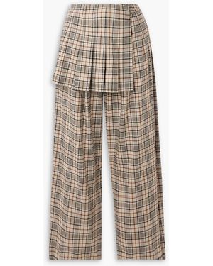 Sea Beatriz Layered Checked Wool-blend Wide-leg Trousers - Natural