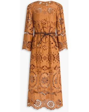 Zimmermann Broderie Anglaise Linen Midi Dress - Orange