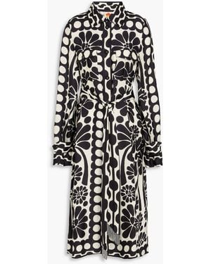 FARM Rio Bead-embellished Printed Satin Midi Shirt Dress - White