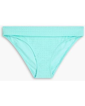 Heidi Klein Stretch-Seersucker Mid-Rise Bikini Briefs - Blue