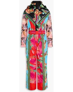 FARM Rio Belted Printed Ripstop Hooded Ski Suit - Red