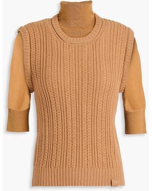 Victoria Beckham Layered Ribbed Wool-blend Turtleneck Jumper - Brown