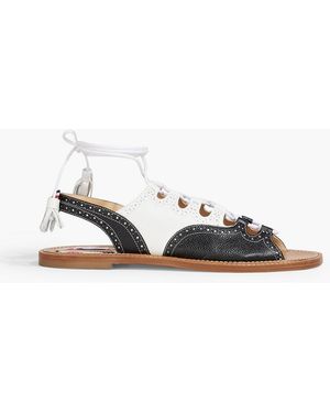 Thom Browne Ghillie Lace-Up Two-Tone Pebbled-Leather Sandals - Black