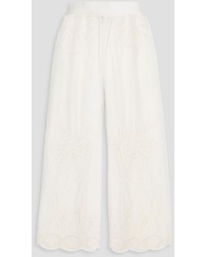 FARM Rio Cropped Broderie Anglaise Cotton Wide-leg Trousers - Natural