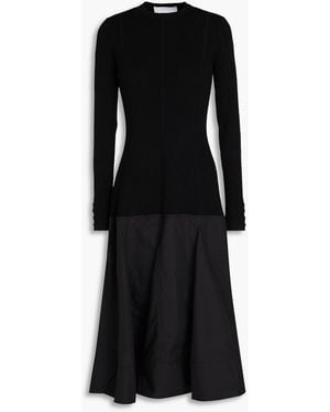 3.1 Phillip Lim Poplin-paneled Ribbed-knit Midi Dress - Black