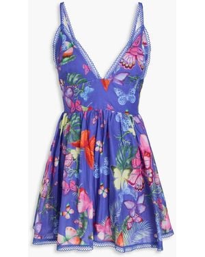 Charo Ruiz Issya Printed Cotton-Blend Mini Dress - Blue