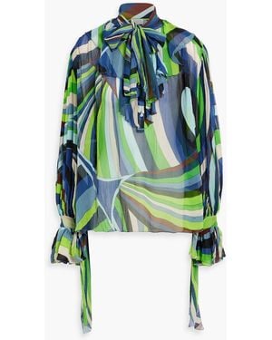 Emilio Pucci Pussy-bow Printed Silk-georgette Blouse - Green