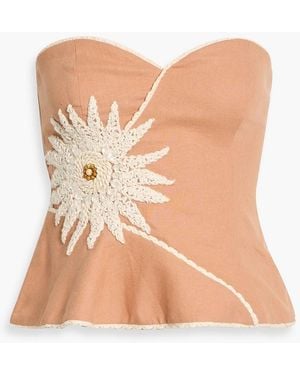 PATBO Tropic Strapless Embellished Linen-Blend Top - Natural
