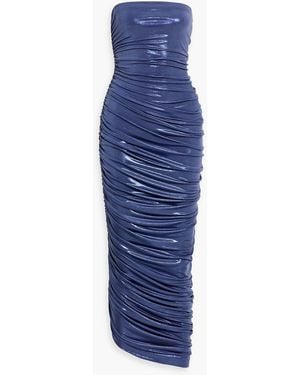 Norma Kamali Diana Strapless Ruched Stretch-Lamé Gown - Blue