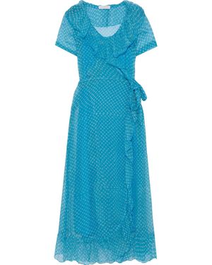Cloe Cassandro Kimi Ruffle-Trimmed Printed Silk-Gauze Midi Wrap Dress - Blue