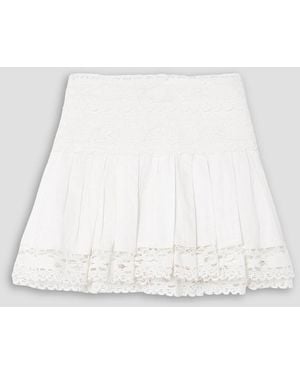 Isabel Marant Violana Pleated Lace-Trimmed Linen And Cotton-Blend Mini Skirt - White