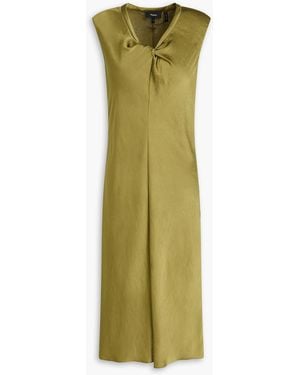 Theory Twisted Crinkled-Satin Dress - Green